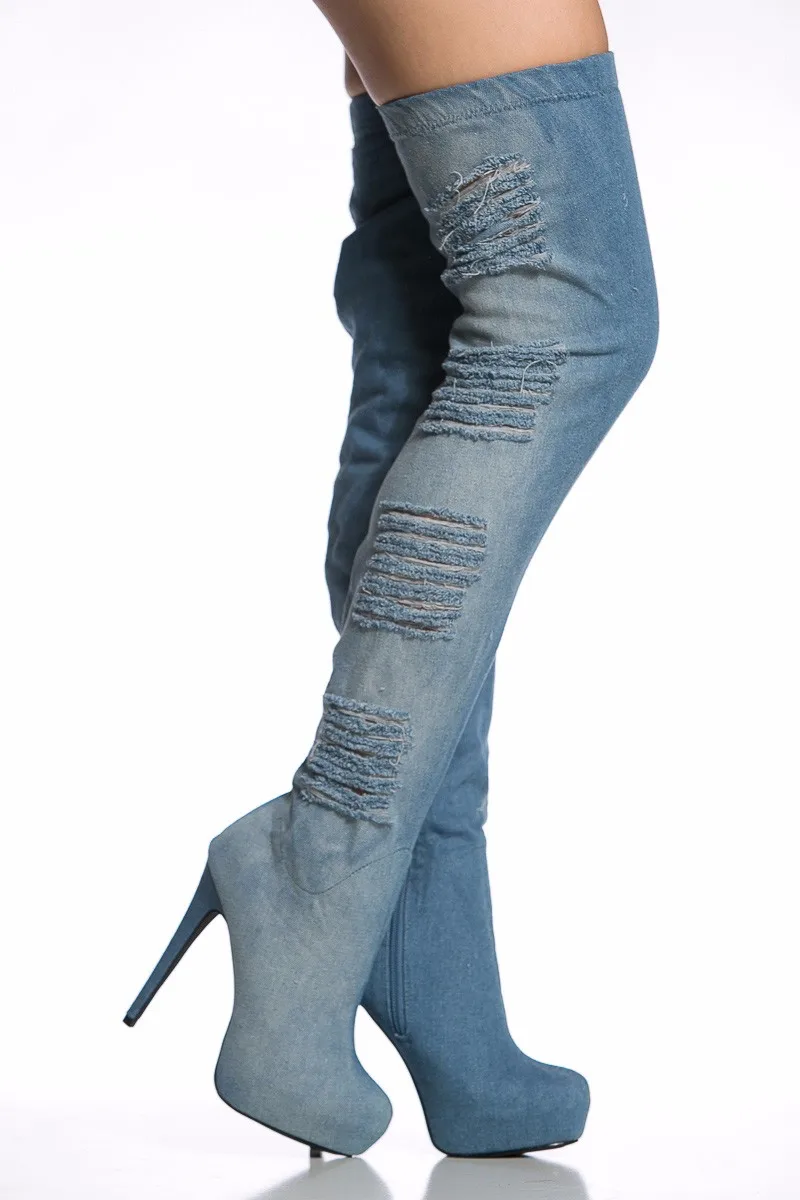 blue denim boots ladies