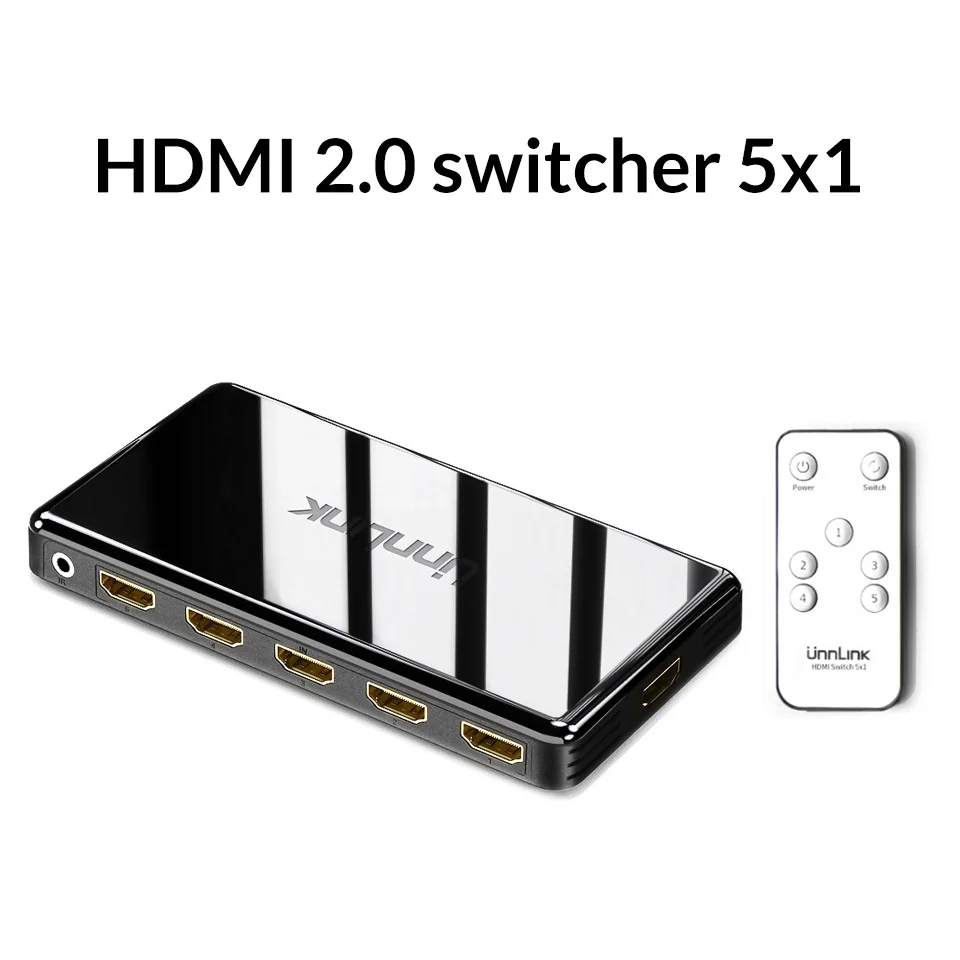 Unnlink HDMI коммутатор 3x1 5x1 HDMI 2,0 UHD 4 k@ 60Hz 4:4:4 HDCP 2,2 HDR для Smart Светодиодный tv MI Box3 PS3 PS4 Профессиональный проектор - Цвет: HDMI 2.0 5X1 with IR