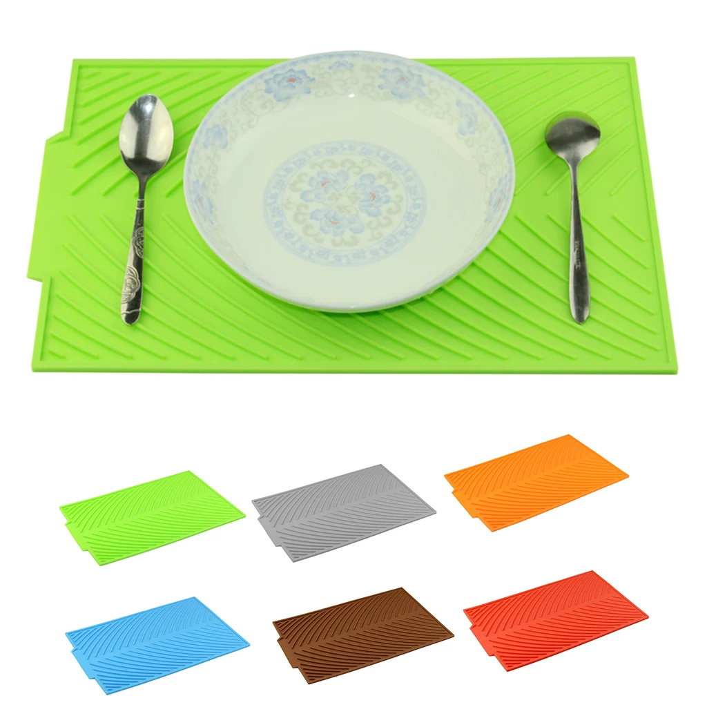 

2019 Square Silicone Dish Drying Mat Premium Heat Resistant Cushion Pad Table Mat Self-Draining Drying Mat 39cm x 25cm x 0.5cm