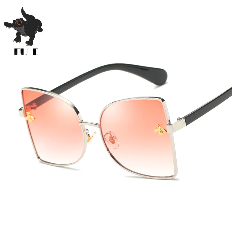

FU E Fashion Retro Square sunglasses Women 2018 Alloy Oversized Bee Decorative Brand sunglasses Men Gradient glasses UV400