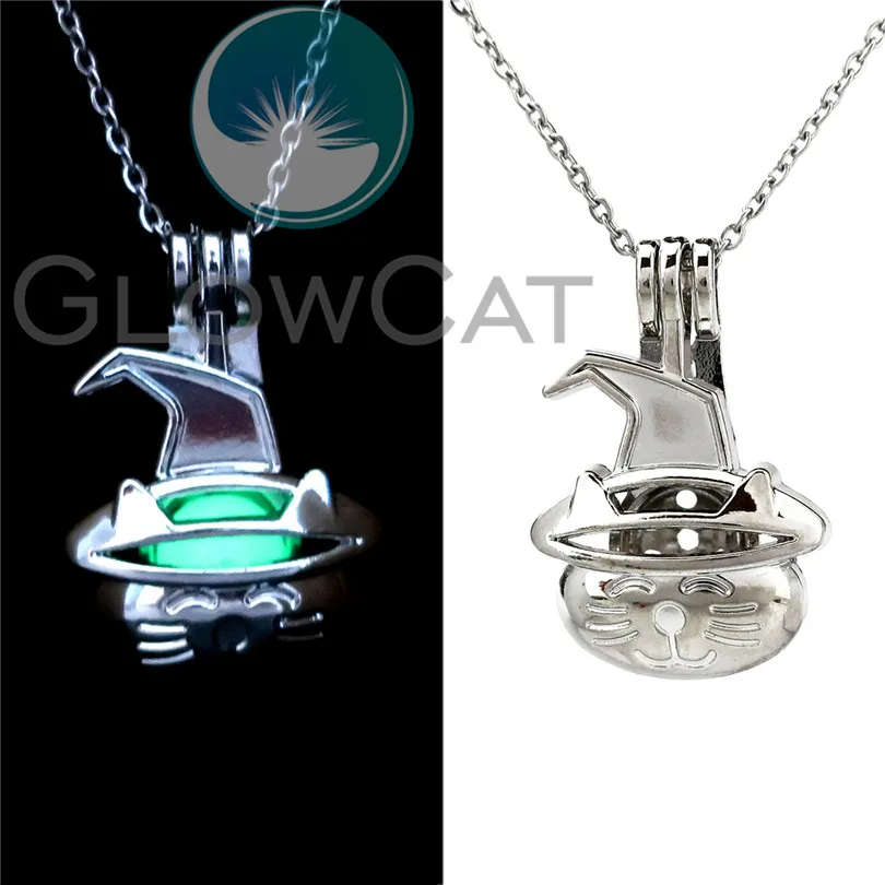 

Luminous Witch Hat Cat Pendant Necklace Glow in the Dark Choker Statement Necklace For Women GG845