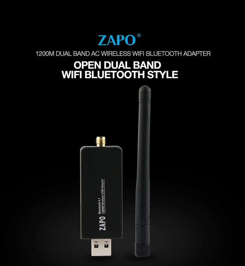 ZAPO игровой Bluetooth 4,1 добавить 5 ГГц WiFi 1200 Мбит/с беспроводной AC USB 3,0 адаптер Высокая Антенна Сеть карта для ПК настольного ноутбука тв