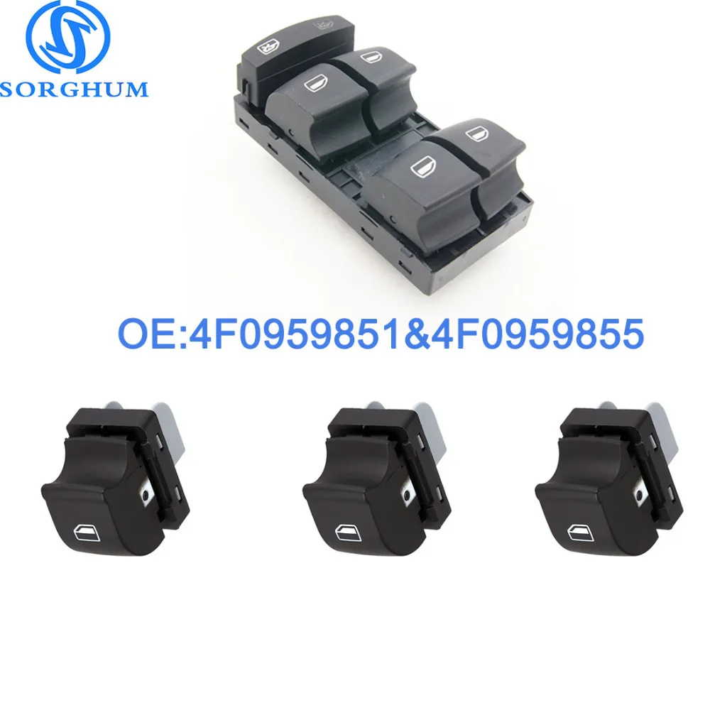 

4Pcs/lot New 4F0959855 4F0959851 Window Master Control Switch Button sets for AUDI 2005-2012 A3 A6 S6 C6 Allroad Q7 RS6