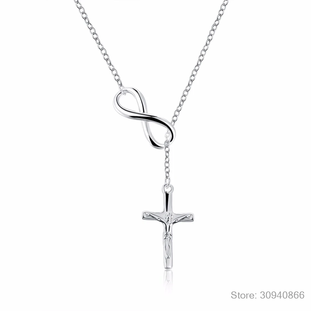 925 пробы Серебряное ожерелье бесконечность любовь с крестом модная цепочка ожерелье s для женщин Свадебные ювелирные изделия