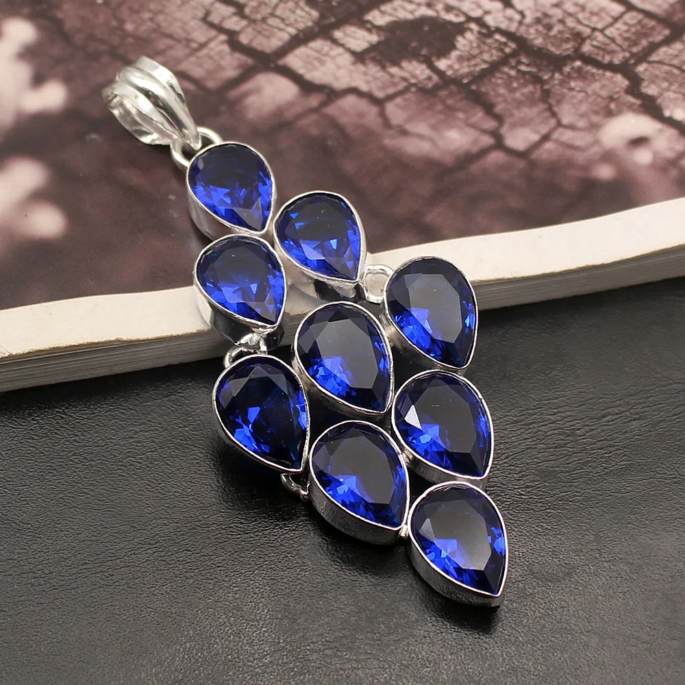 

Glowing Teardrop Ocean Blue Topaz925 Sterling Silver Charms Necklace Pendants AK83
