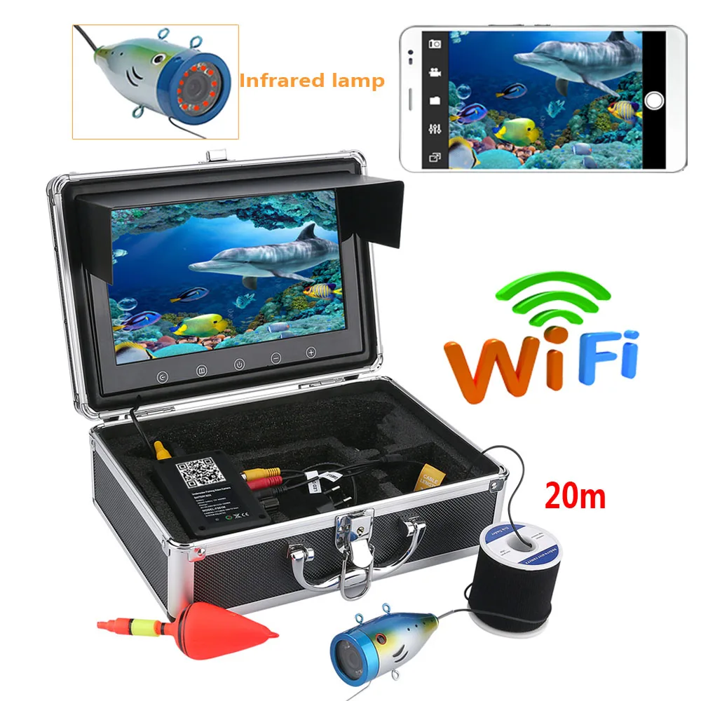 

PDDHKK Wifi Wireless 9 inch TFT Color Monitor Underwater Fishing Camera Support IOS Android APP Control With 12 PCS LED IR Light