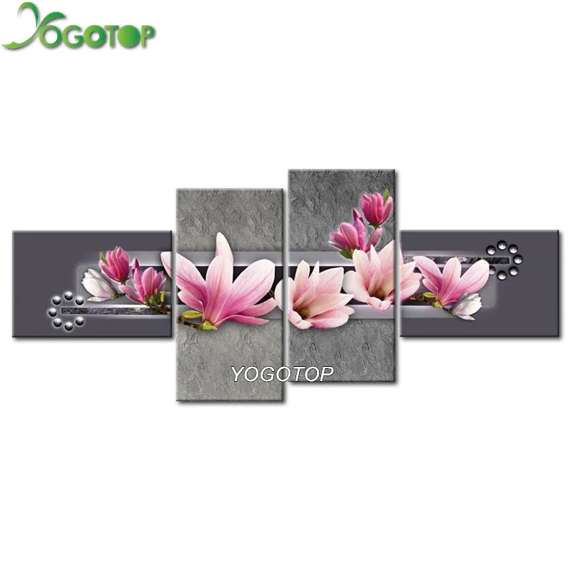 

YOGOTOP DIY Diamond Painting Cross Stitch Kits Full Diamond Embroidery 5D Diamond Mosaic home decor Pink flowers 4pcs ML172