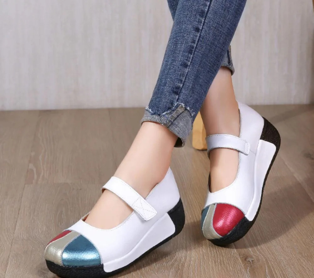 

fashion Women Genuine leather Flat Shoes Woman Platform Loafers elegant Women's Shallow Casual Shoes ladies wedge increased shoe