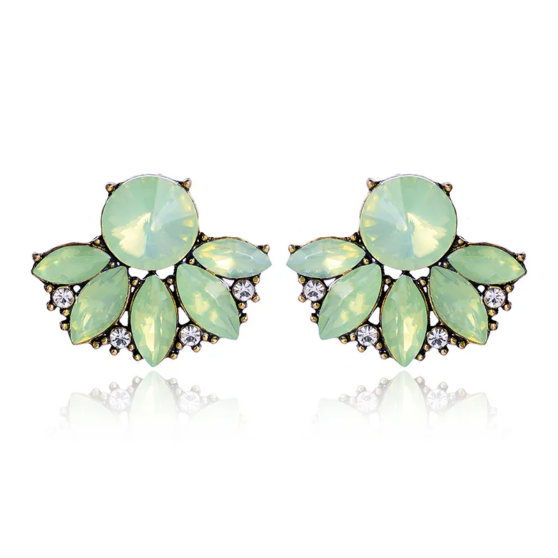 opal green LUBOV красивые разноцветные хрустальные серьги-гвоздики в виде цветка, стразы, красочный хрустальный пирсинг, женские серьги для рождественской вечеринки - Окраска металла: opal green