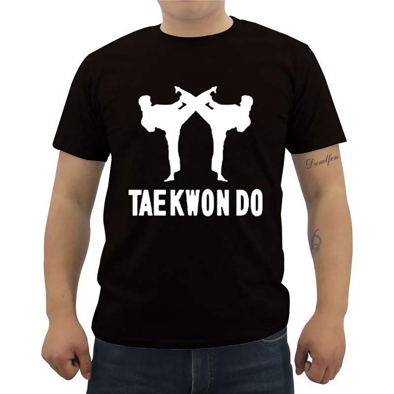 Новинка Tae Kwon Do футболка для тхэквондо мужская футболка для боевых искусств Повседневная мужская футболка с круглым вырезом и коротким рукавом Уличная одежда - Цвет: black