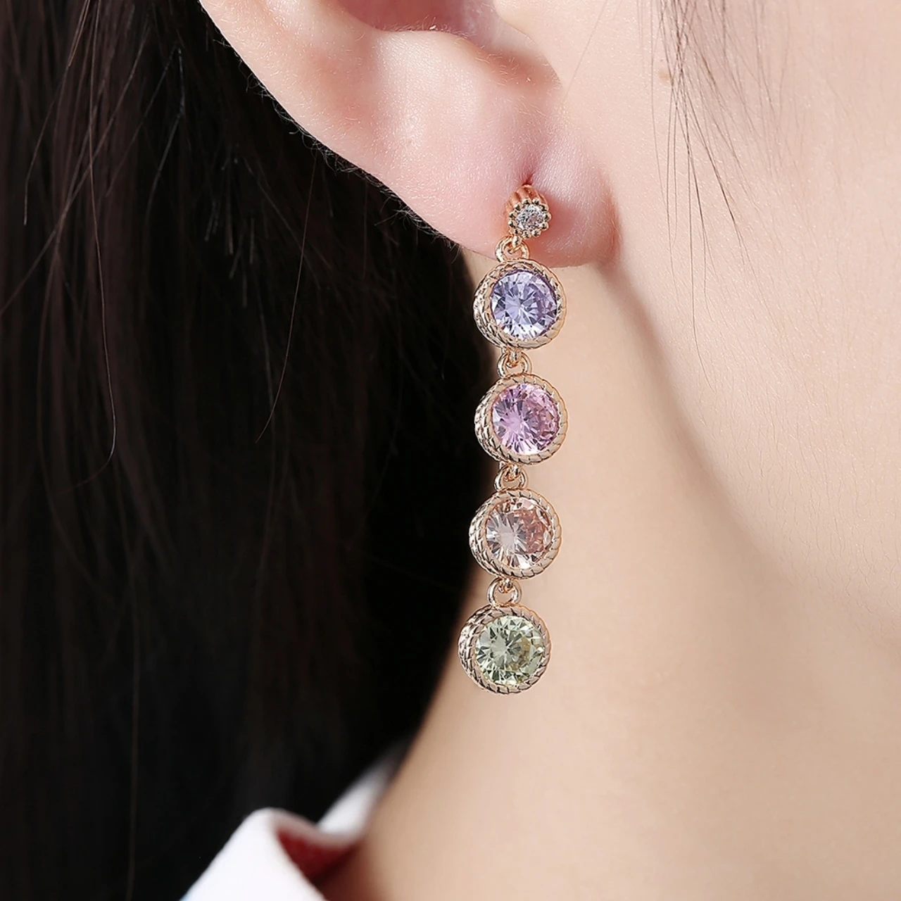 Women's Cubic Zircon Multicolor Champagne Gold Plated Drop Dangle Earring 1.7 (5)