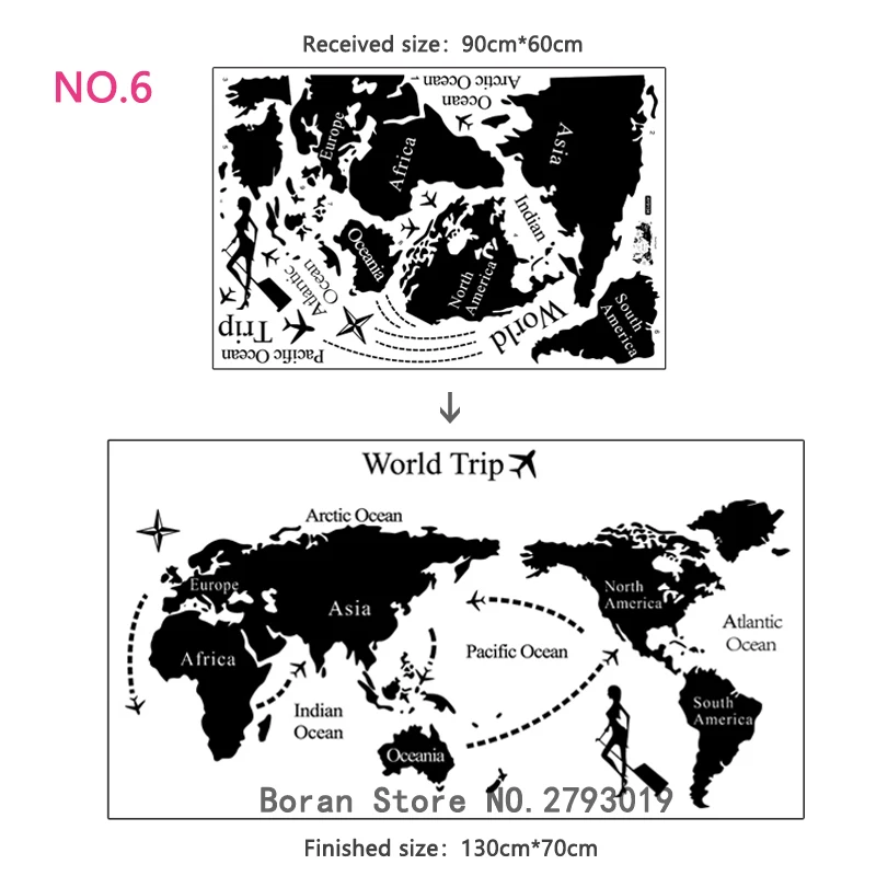 11 видов большая карта мира Наклейка на стену s мультяшная карта домашний декор для детской комнаты виниловые DIY наклейки на стены для путешествий круглый мир наклейка - Цвет: NO.6
