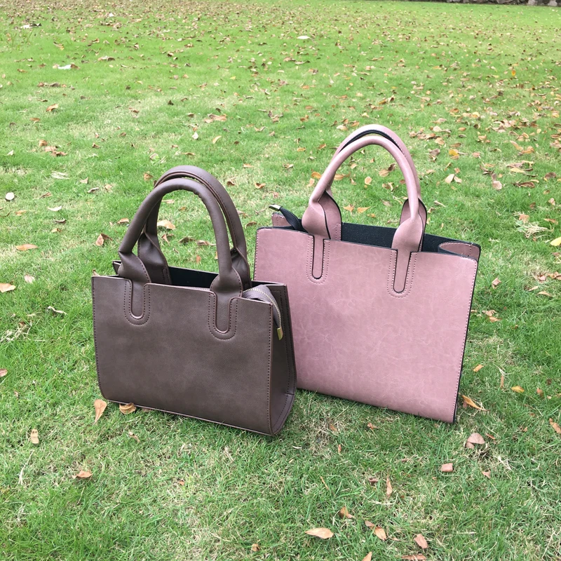 Rectangle Brown Leather Tote Bag With Adjustable Strap, Medium Size