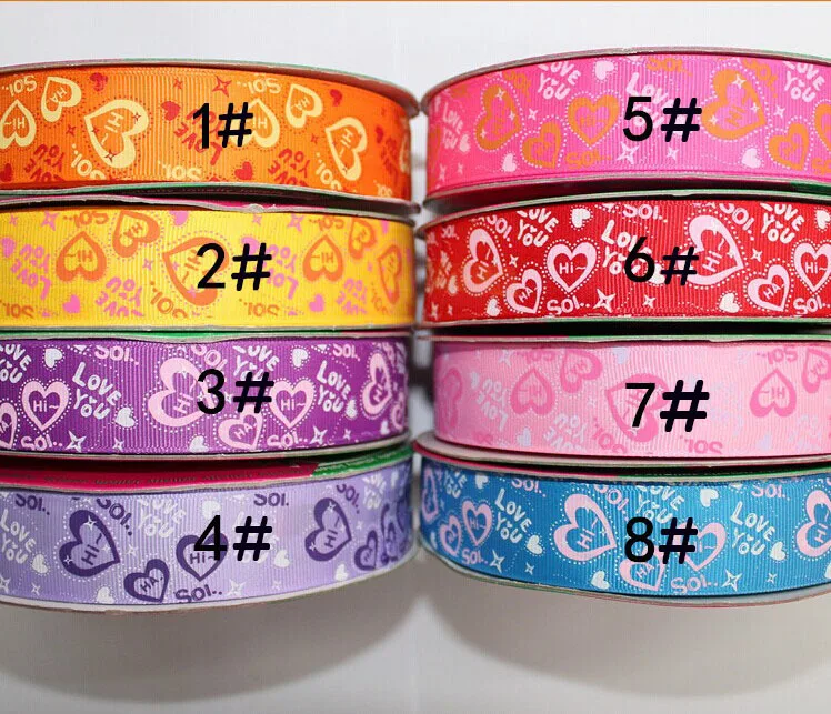 

10mm Love Heart Printed Grosgrain Ribbon Pet Rope+50Yards HairBow Wedding Party Decoration Accessories Gift Packing Ribbon Cord