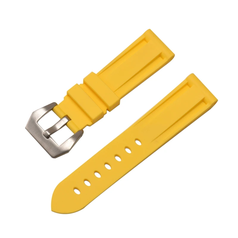 HQ силиконовый ремешок 20 22 24 26 мм камуфляжные часы силиконовый браслет резиновый сменный Браслет наручных часов для PAM ремешок и стальная пряжка - Цвет ремешка: yellow silver clasp