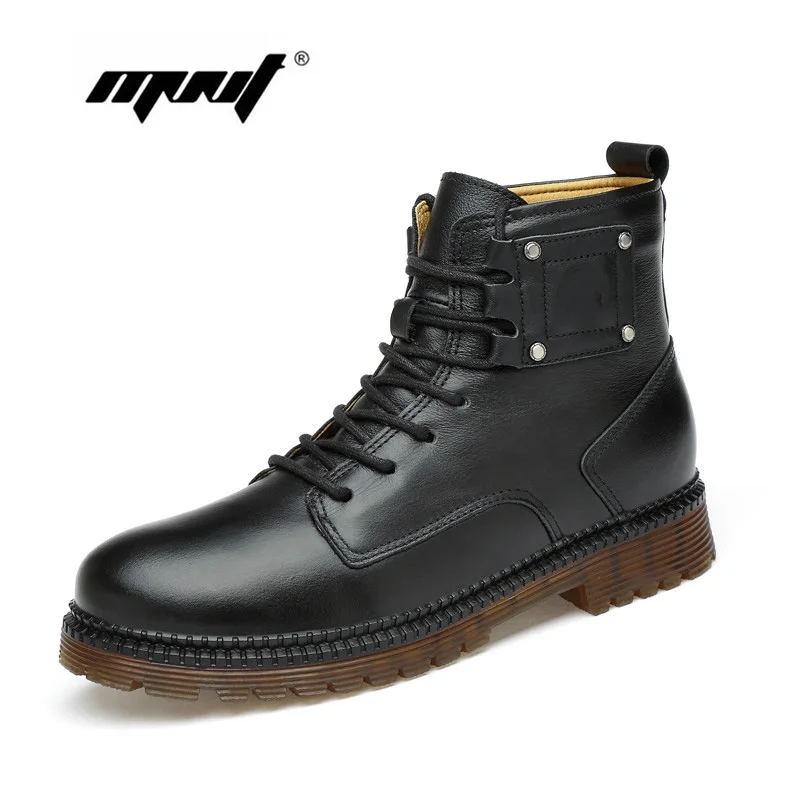 

Natural Leather Men Boots Warm Plush Fur Winter Shoes Handmade Ankle Snow Boots Men Shoes Zapatos Hombr