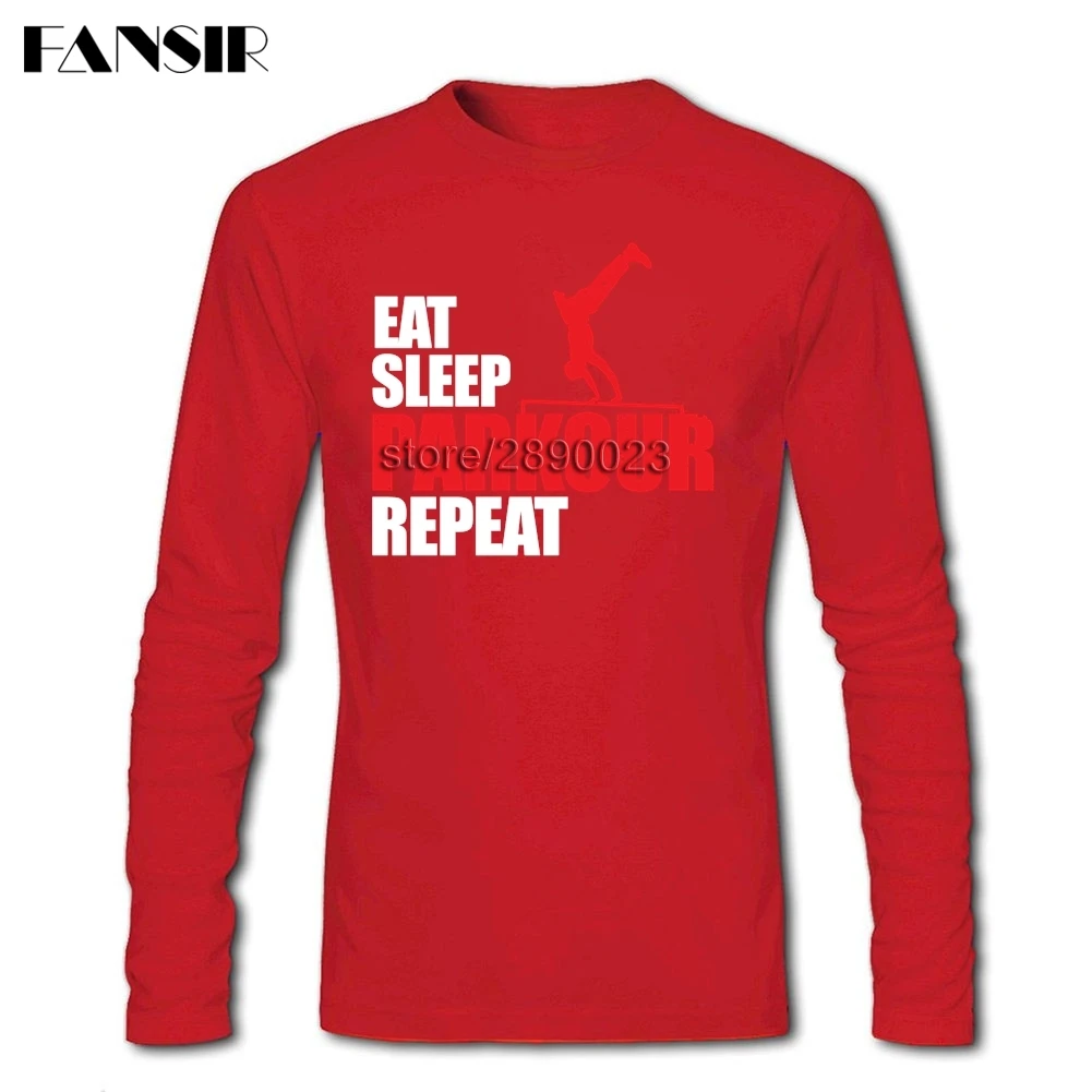 Eat Sleep Паркур Повторите Винтаж футболки для Для мужчин футболка с длинными
