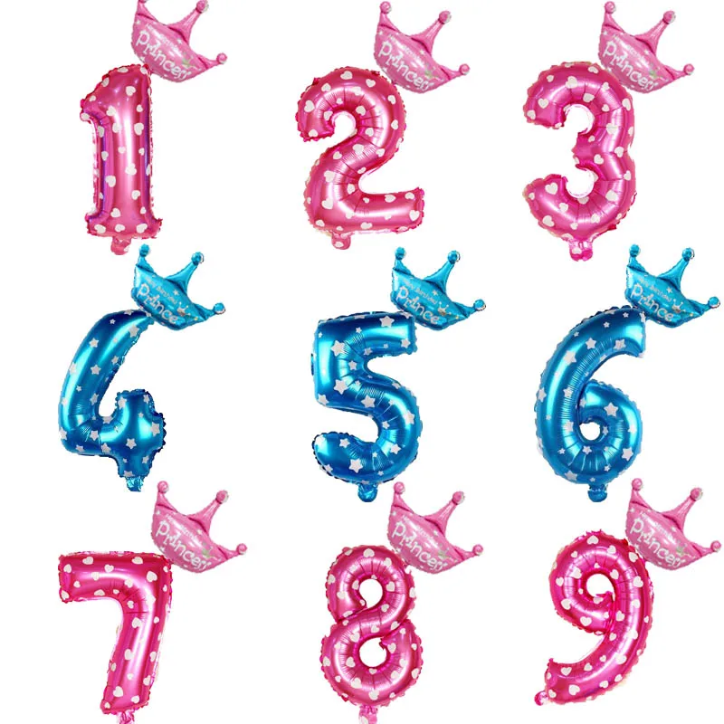 

2pcs 32 Inch Pink/Blue Number Balloons Digit Balloon 0~9 Kids One First Year Old Boy Girl Birthday Party Decoration balloons Set