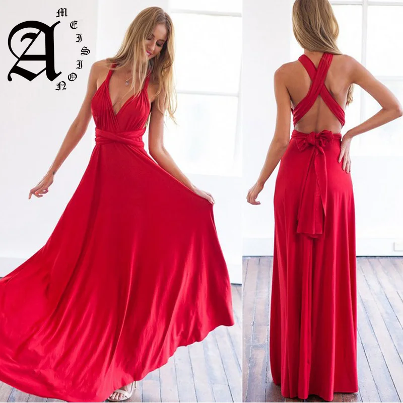 

Ameision Multi Way Wrap Convertible Maxi Dress Sexy Long Dress Bridesmaid Formal Hollow Out Party Bandage Vestidos