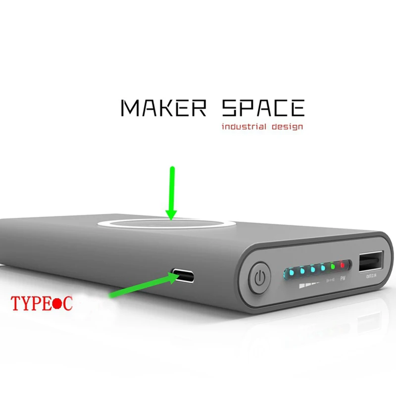 Qi Беспроводное зарядное устройство 10000 мАч с портом USB Type C без
