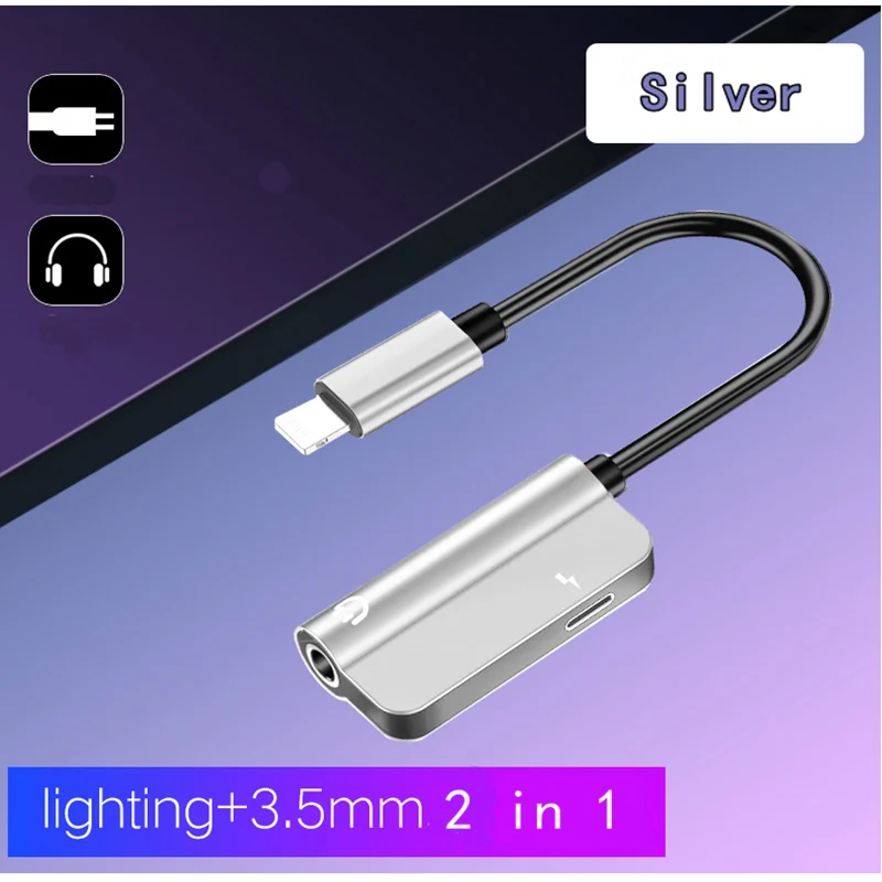 

2 in 1 Connector Splitter Charger Audio Headphone Adapter For iPhone XS/XR/X/7/8 Plus Portable For Jack to Earphone AUX Cable