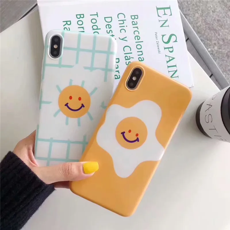 

JAMULAR Happy Sunshine Cartoon Phone Case For iPhone 7 XS MAX XR 8 6 6s Plus Yellow Smile Soft IMD Back Cover For iPhone X Coque