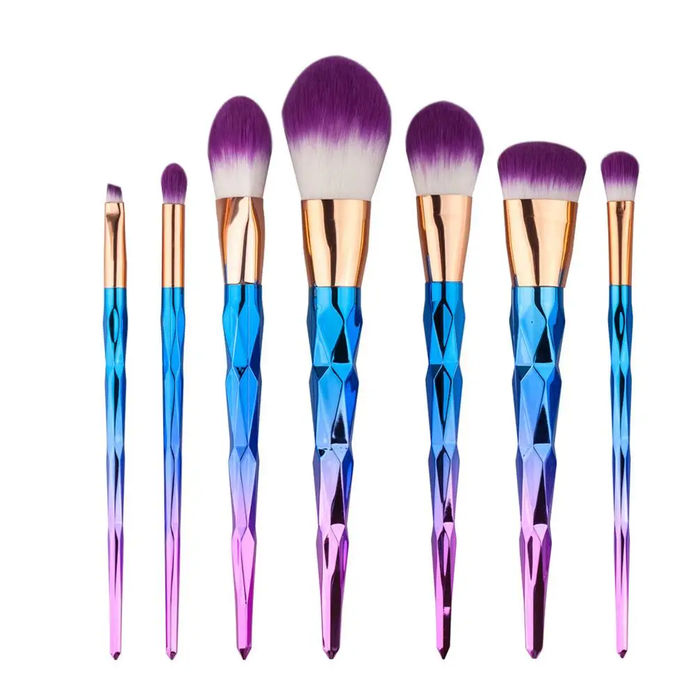 7 шт./компл. щетку Diamond набор кистей для макияжа Кисти Набор тени пудра Make Up Brush комплект волокна шерсти ПУ мешок