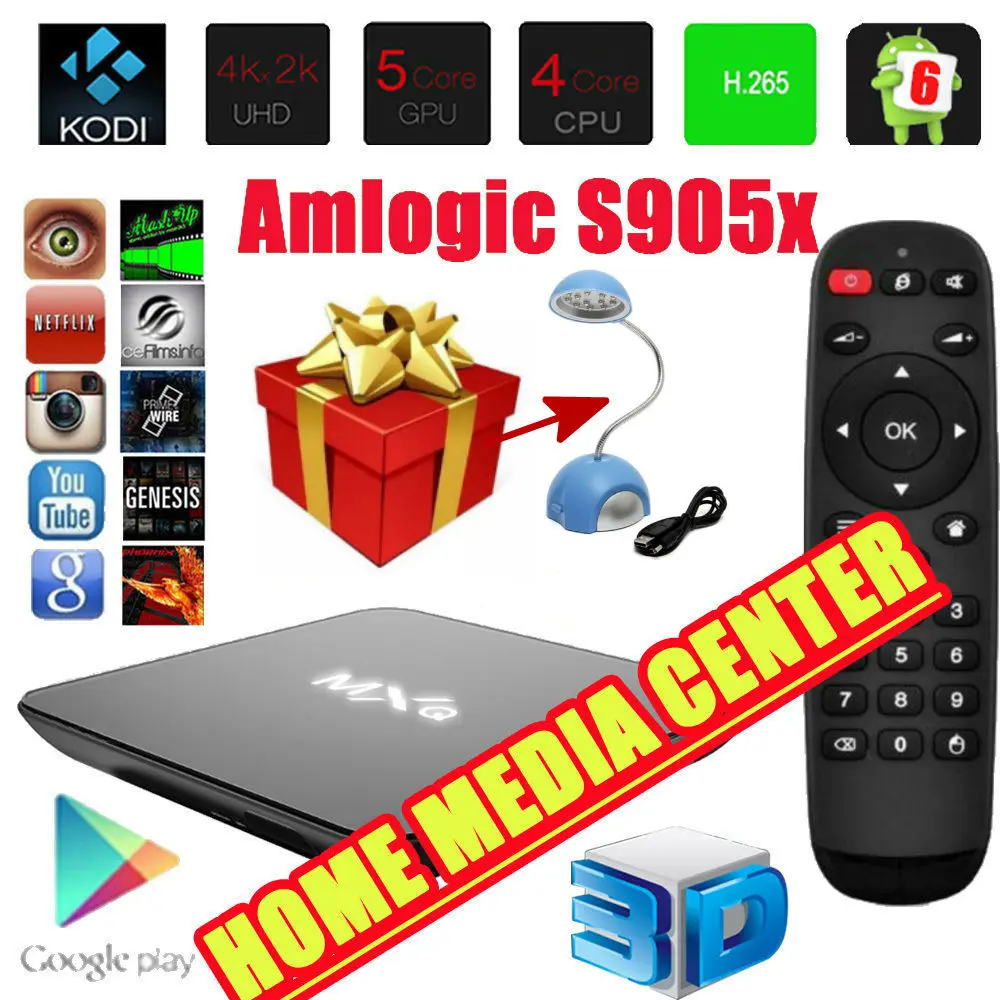 

MXQ G9C S905X Quad Core Android 6.0.1 64-bit Smart Tv Box,Full HD 1080P,Support H.265,WIFI,Home Media Center,Plig And Play