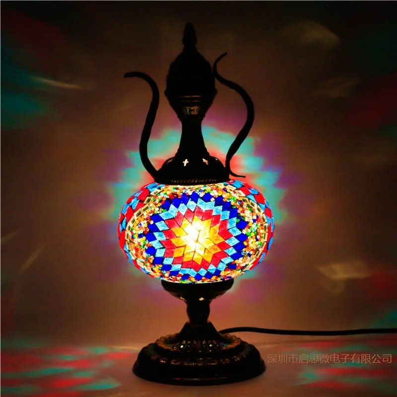 

Turkish Mosaic Kettle Table Lamp Vintage Art Deco Handcrafted Lamparas De Mesa Ball Glass Romantic Bed Light Led Night Lampe