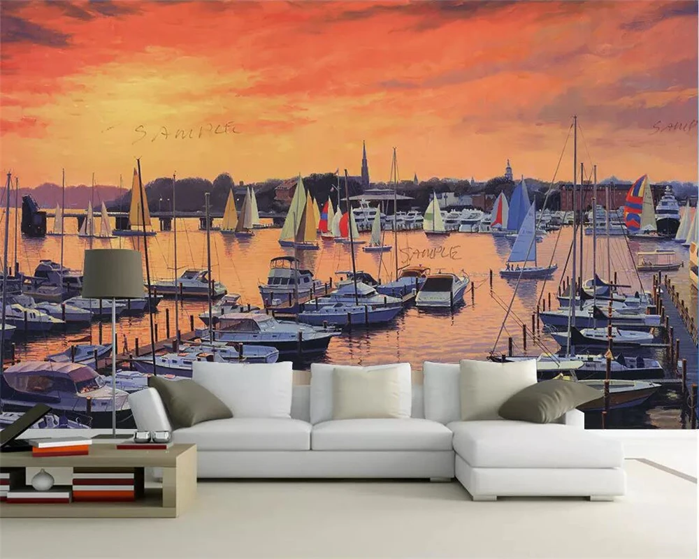 beibehang wallpaper Custom 3D beautiful scenery seaside sailing TV background wall decoration mural Papel de parede | Обустройство