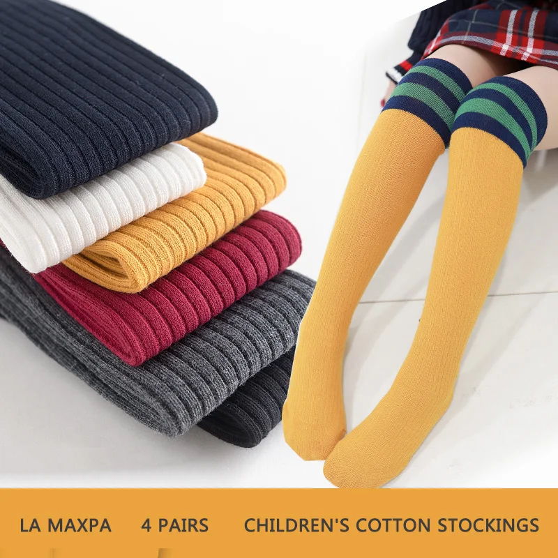 

4 pairs/Lovely Girls Knee High Socks For Princess Girls Long High Sock kids football socks Children Baby Long Tube Leg Warm