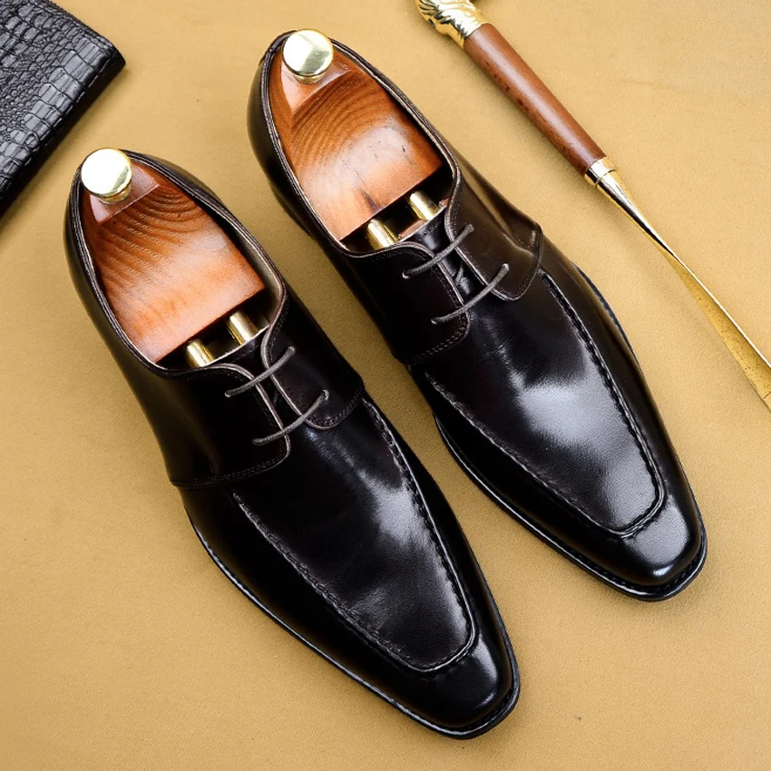 

New Arrival Genuine Leather Formal Men's Derby Wedding Shoes Square Toe Lace up Handmade Office Party Footwear For Male AS140