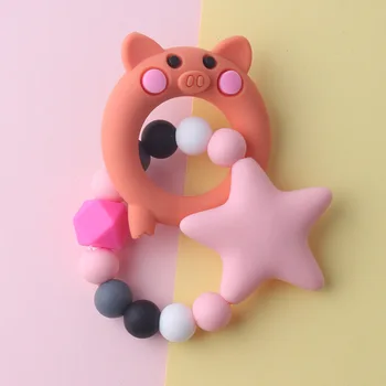 Food Grade Silicone Teethers DIY Animal Baby Ring Teether Infant Baby Silicone Chew Charms Kids Teething Toddler Toys Pacifier personalized name baby teether silicone pacifier clips holder infant teething toys baby shower gift food grade silicone
