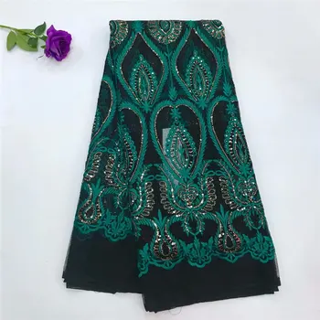 

Latest African Lace Fabric 2018 High Quality Green Sequins Lace French Guipure Lace Fabric Dress For Evening Dresses