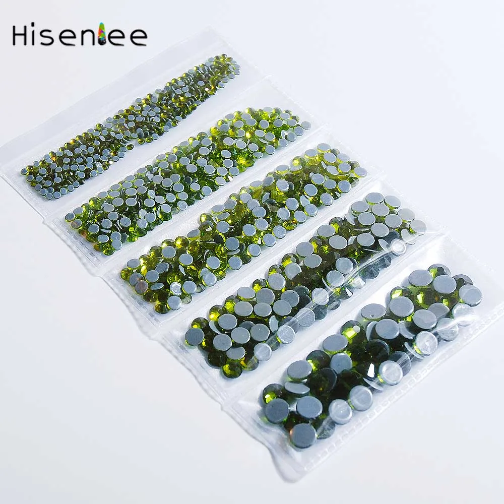 Olive Green Высококачественные модные стразы 4А с горячей фиксацией, разные размеры, Стильные стеклянные украшения для ногтей/одежды - Цвет: Olive Green