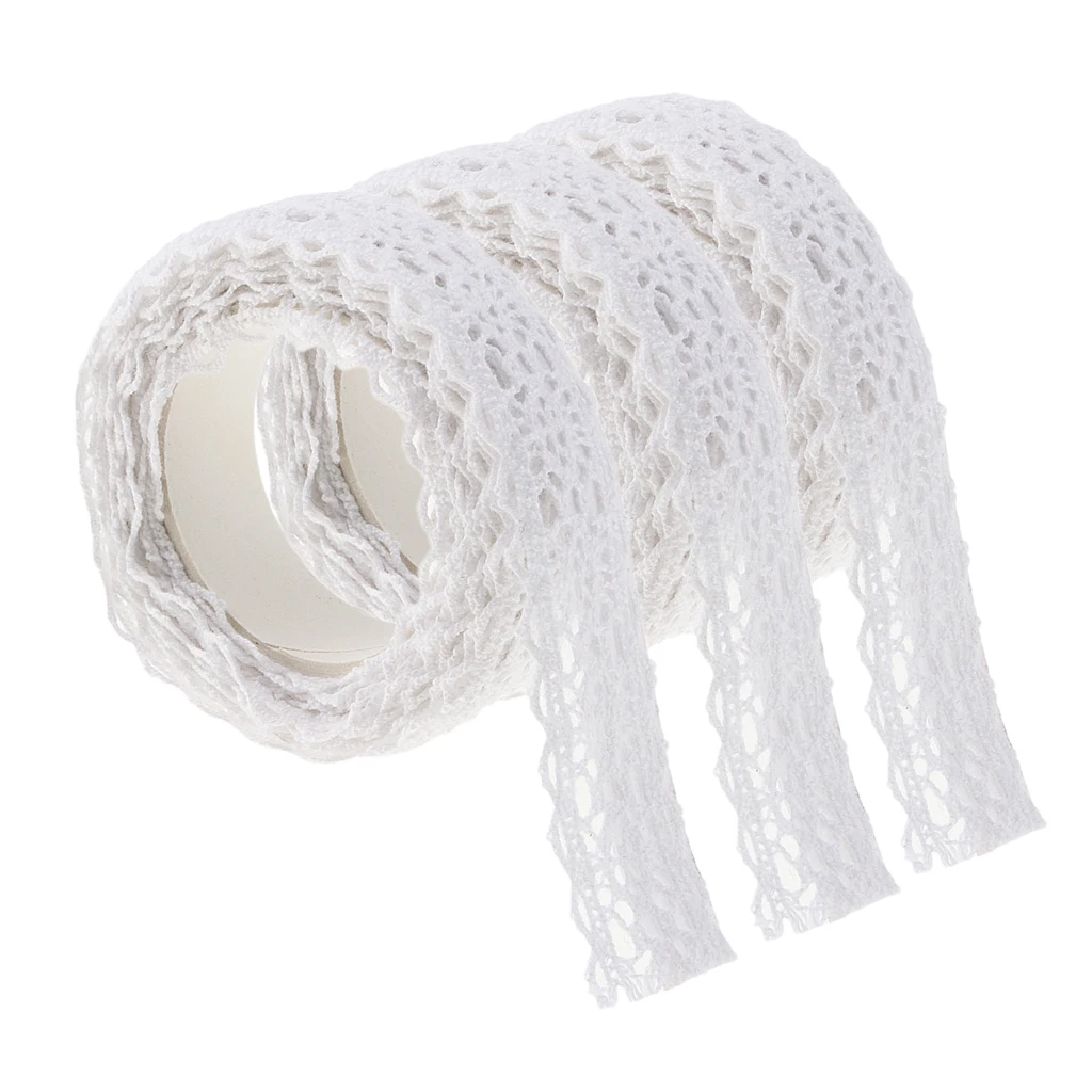 3 Rolls of 2 Meters Cotton Lace Washi Tape Self Adhesive Sticker for DIY Diary Scrapbook Album Card Making Decoration 15mm