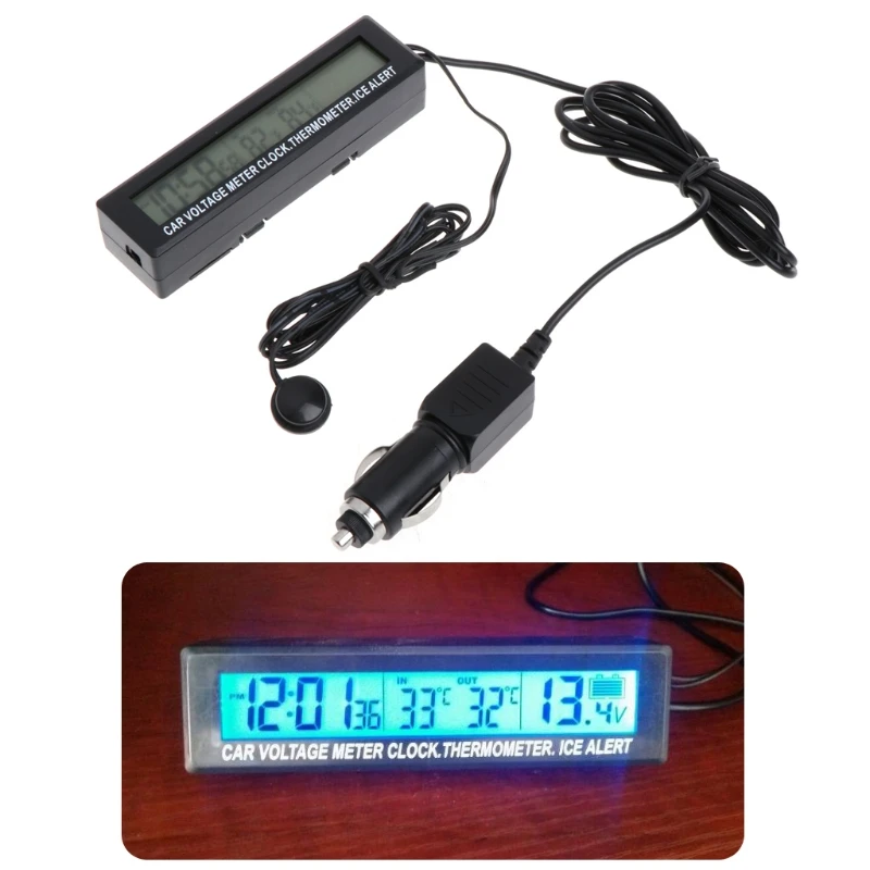 

OOTDTY 3 in 1 Digital Car Thermometer Battery Voltage Monitor Auto Thermometer Voltmeter LCD Clock Car Cigarette Socket 12V/24V