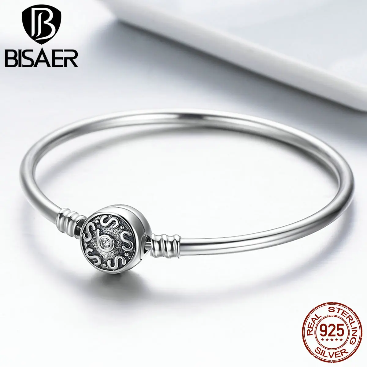 Bisaer классика 925 пробы серебро S Pave B змейка застежка серебряные браслеты и браслеты DIY Аксессуары Ювелирные изделия ECB013