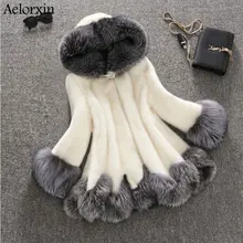 Женское пальто из искусственного меха с меховым воротником и капюшоном, пальто из меха норки, пальто средней длины, большие размеры, S-4XL, зимнее пальто