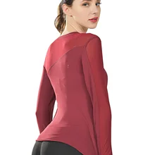 Популярные Женские однотонные топы с длинными рукавами, сетка быстросохнущая эластичная футболка для спортзала Йога HV99