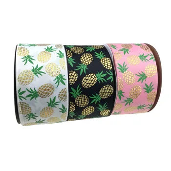 

BOCA 3"75mm gold foil pineapple printed grosgrain ribbon,wedding celebration/party/graduation/congratulation
