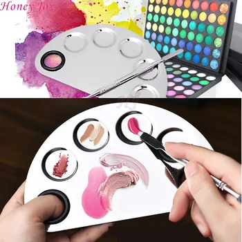 

1set Half-moon Makeup Color Palette Pallet Stainless Steel Plate with Spoon for Make up Mix Colors Color Mixing Adjusting Tool