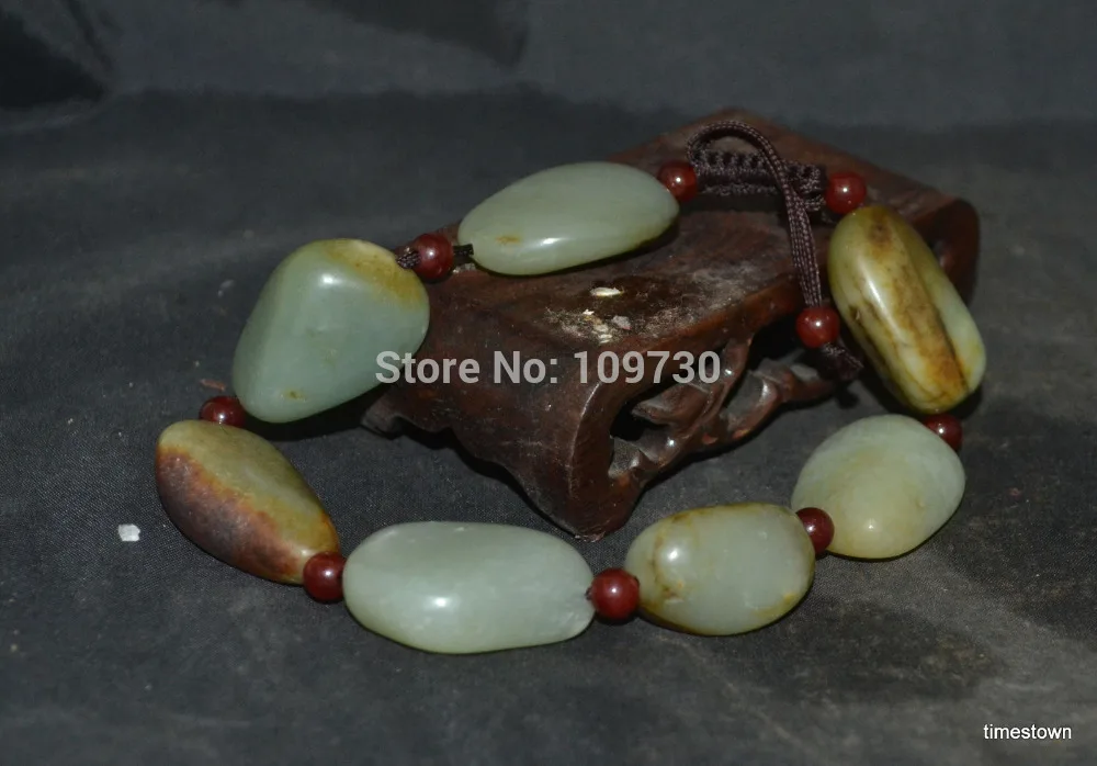 

001528 Chinese Hetian Jade Pebble Raw Bead Bracelet Bangle for man