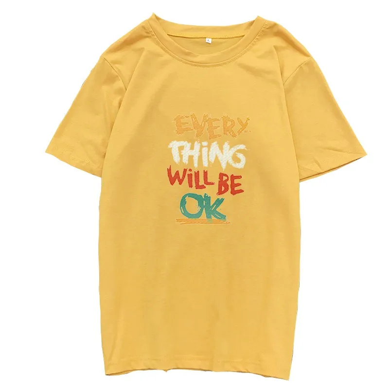 

EVERYTHING WILL BE OK Letter Print Cotton T Shirt Women Casual Tumblr Hipster Harajuku Short Sleeve O-neck Tshirt Tops Tee Shirt