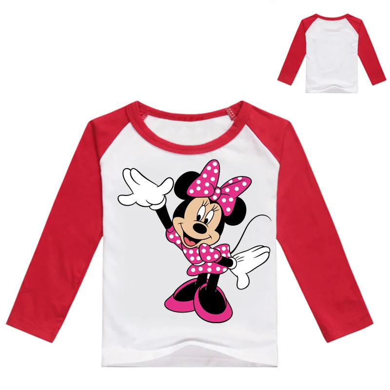 Новые летние детские футболки с длинными рукавами для девочек Nova/топы для мальчиков, футболка с рисунком Минни, Детская одежда Повседневная хлопковая одежда для малышей - Цвет: White Red