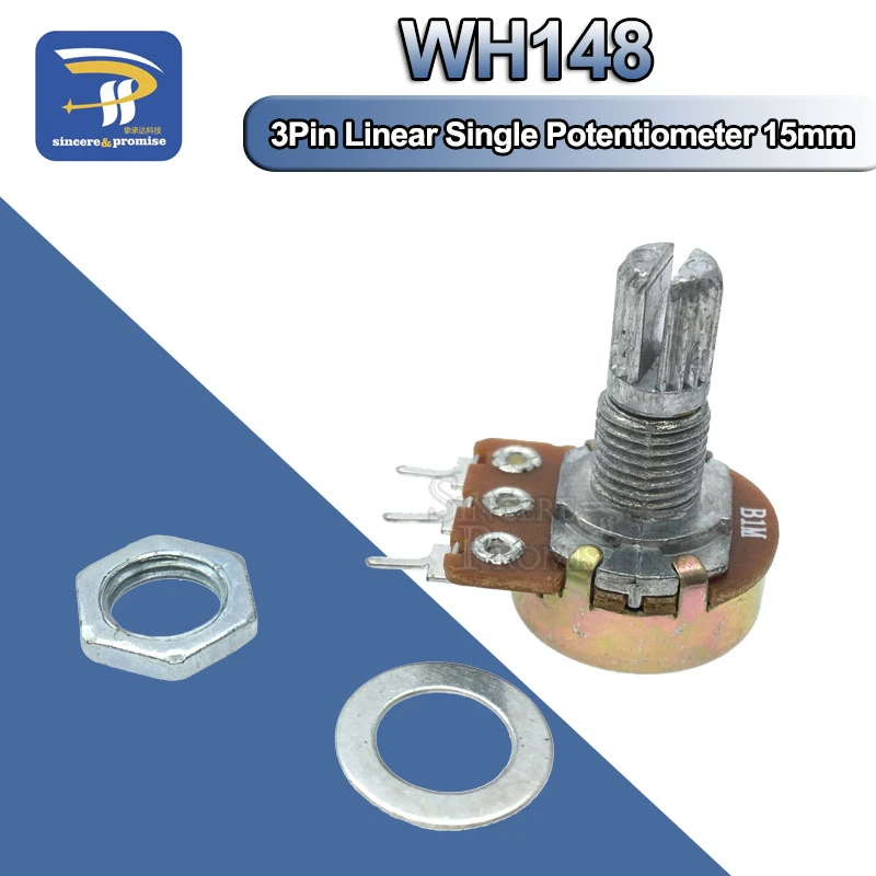 1PCS WH148 Linear Potentiometer 15mm Shaft With Nuts And Washers 3pin