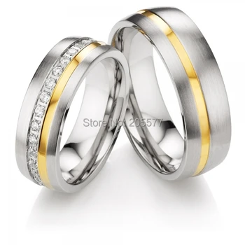 

Gold Plating Inlay CZ diamonds health Titanium Surgical stainless steel Wedding Couples Rings settings for men and women