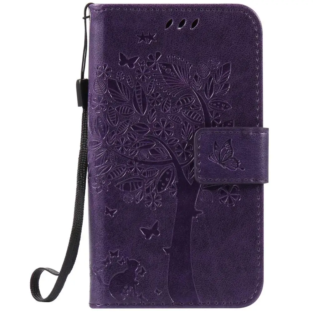 Чехол для LG K3 LTE K100 K100DS LS450S, тисненый Чехол-книжка с изображением кота и дерева, кожаный чехол-книжка, мягкий ТПУ чехол для телефона - Цвет: Фиолетовый