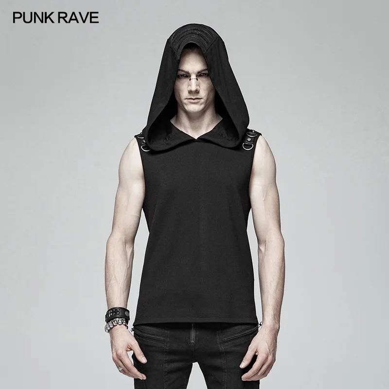 Punk Rave mannen T-shirt Punk Casual Mysterieuze Hoodie Mouwloze Mode Hip Hop Streetwear Top Sfor Mannen Punk Rave mannen T-shirt Punk Casual Mysterieuze Hoodie Mouwloze Mode Hip Hop Streetwear Top Sfor Mannen