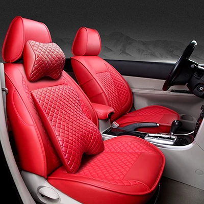 Спереди и сзади) Специальные кожаные чехлы для сидений автомобиля для Toyota Corolla Camry Rav4 Auris Prius Yalis Avensis SUV авто аксессуары - Название цвета: red have pillow